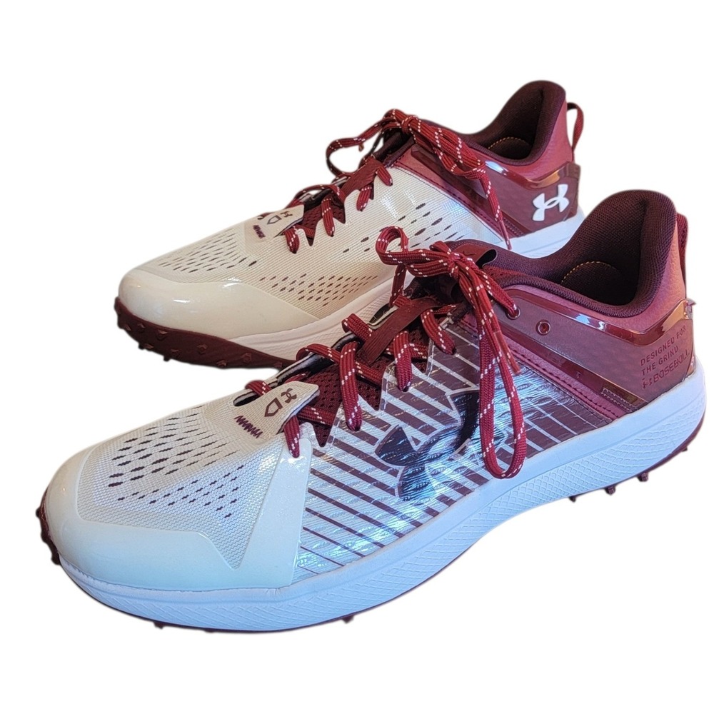 Under Armour Charged Yard Turf Baseball Shoes Maroon White 3025593-600 Men 13